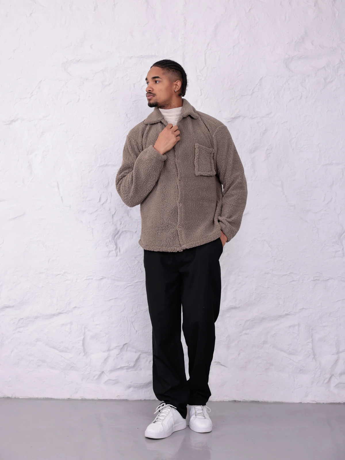 SUNİ KUZU DÜĞMELİ CEKET - Vizon