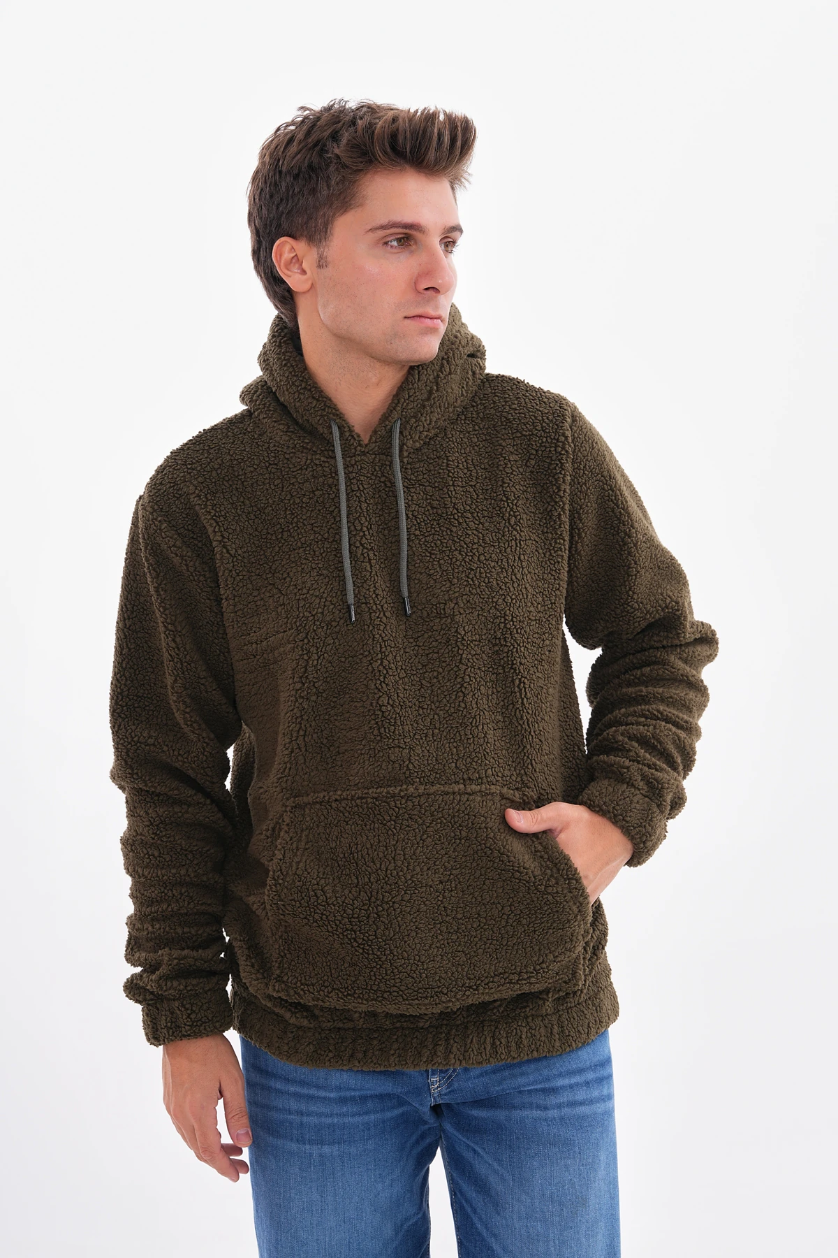 SUNİ KUZU OVERSIZE SWEATSHIRT - Haki