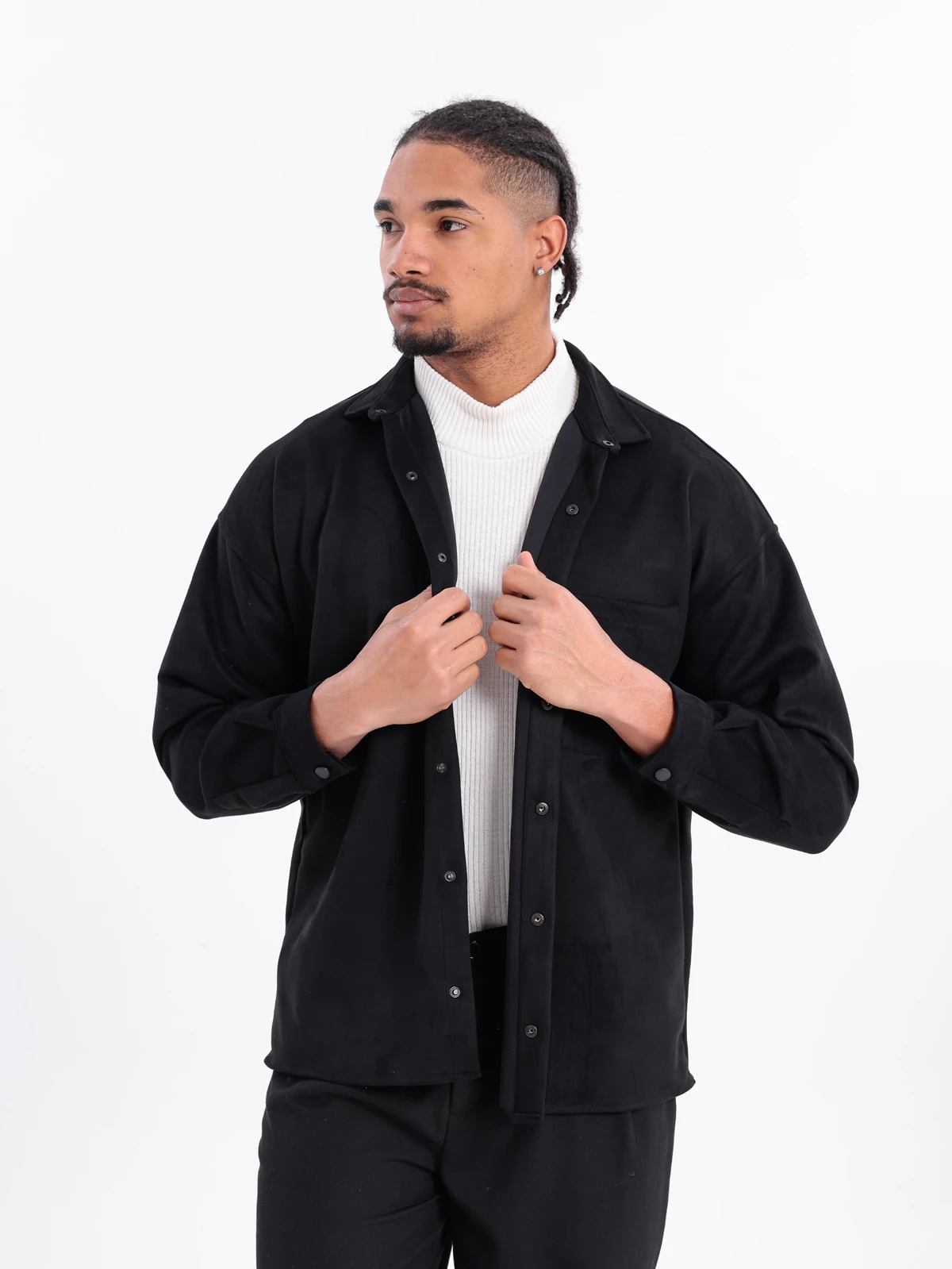 SUNİ SÜET DÜĞMELİ CEKET - Siyah