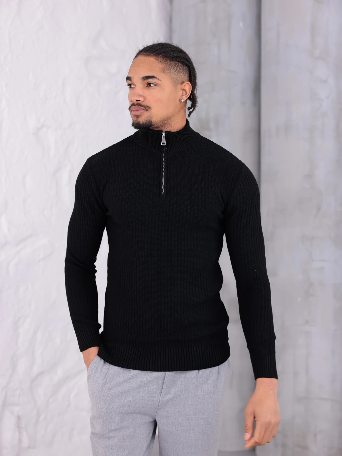 YARIM FERMUARLI TERS ÖRGÜ KAZAK