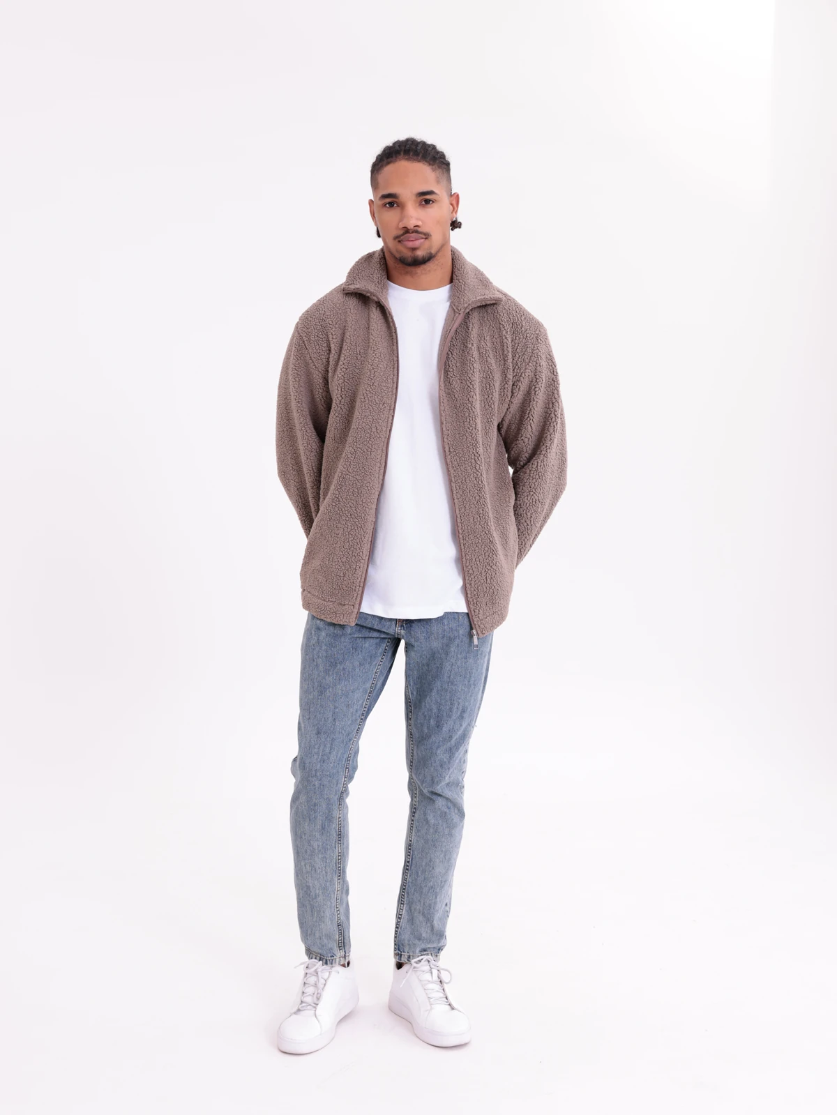 SUNİ KUZU FERMUARLI CEKET - Vizon