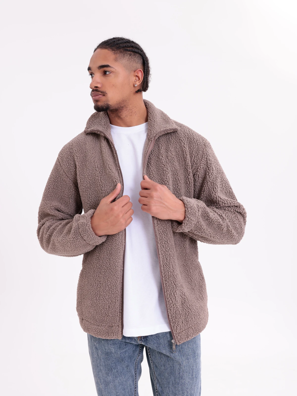 SUNİ KUZU FERMUARLI CEKET - Vizon