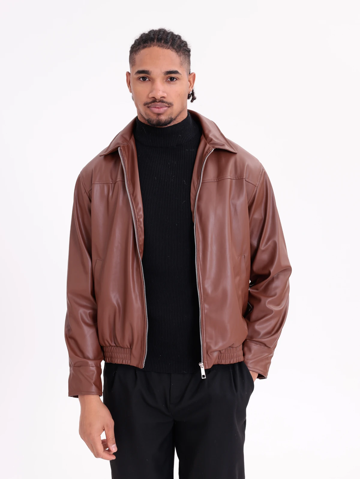 SUNİ DERİ BOMBER CEKET - Kahve