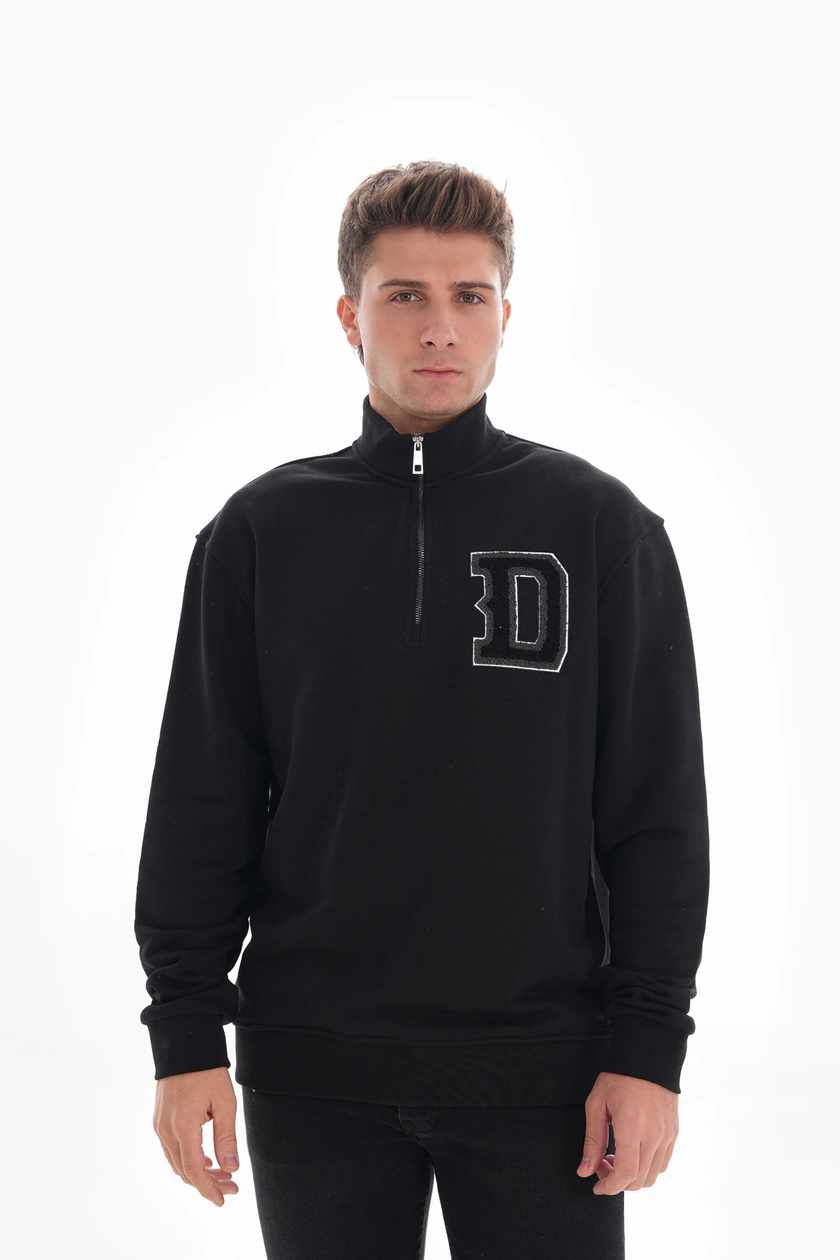 EMBRO YARIM FERMUARLI SWEATSHIRT - Siyah