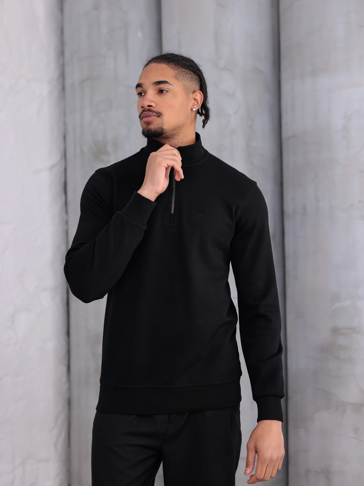 PİKE YARIM FERMUARLI SWEATSHIRT - Siyah