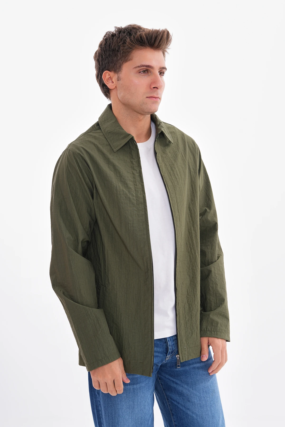 YAKALI RÜZGARLIK CEKET - Haki