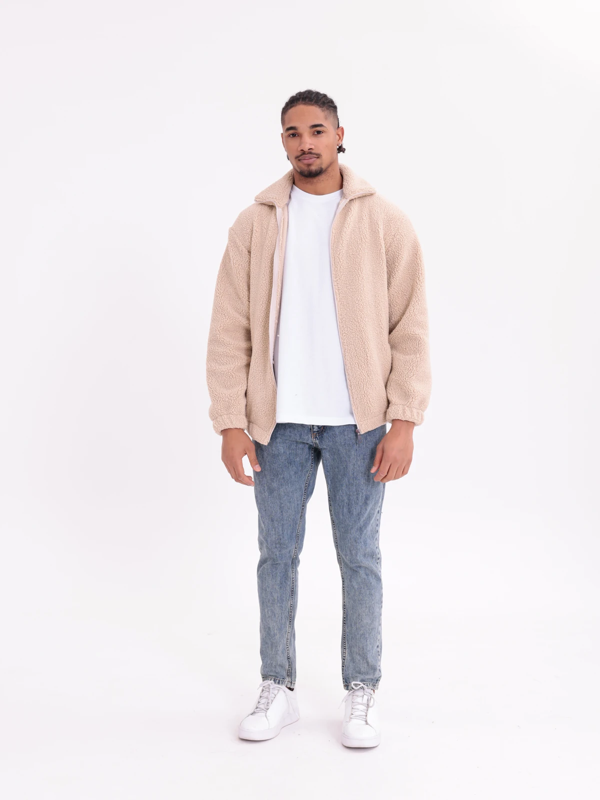 SUNİ KUZU FERMUARLI CEKET - Bej