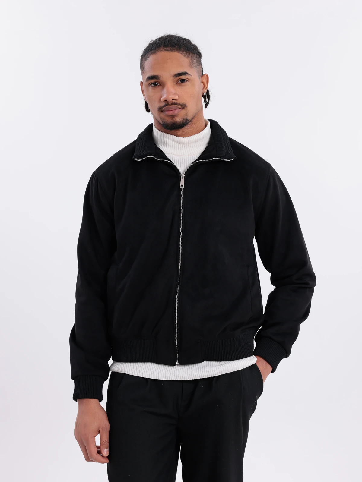 SUNİ SÜET FERMUARLI CEKET - Siyah