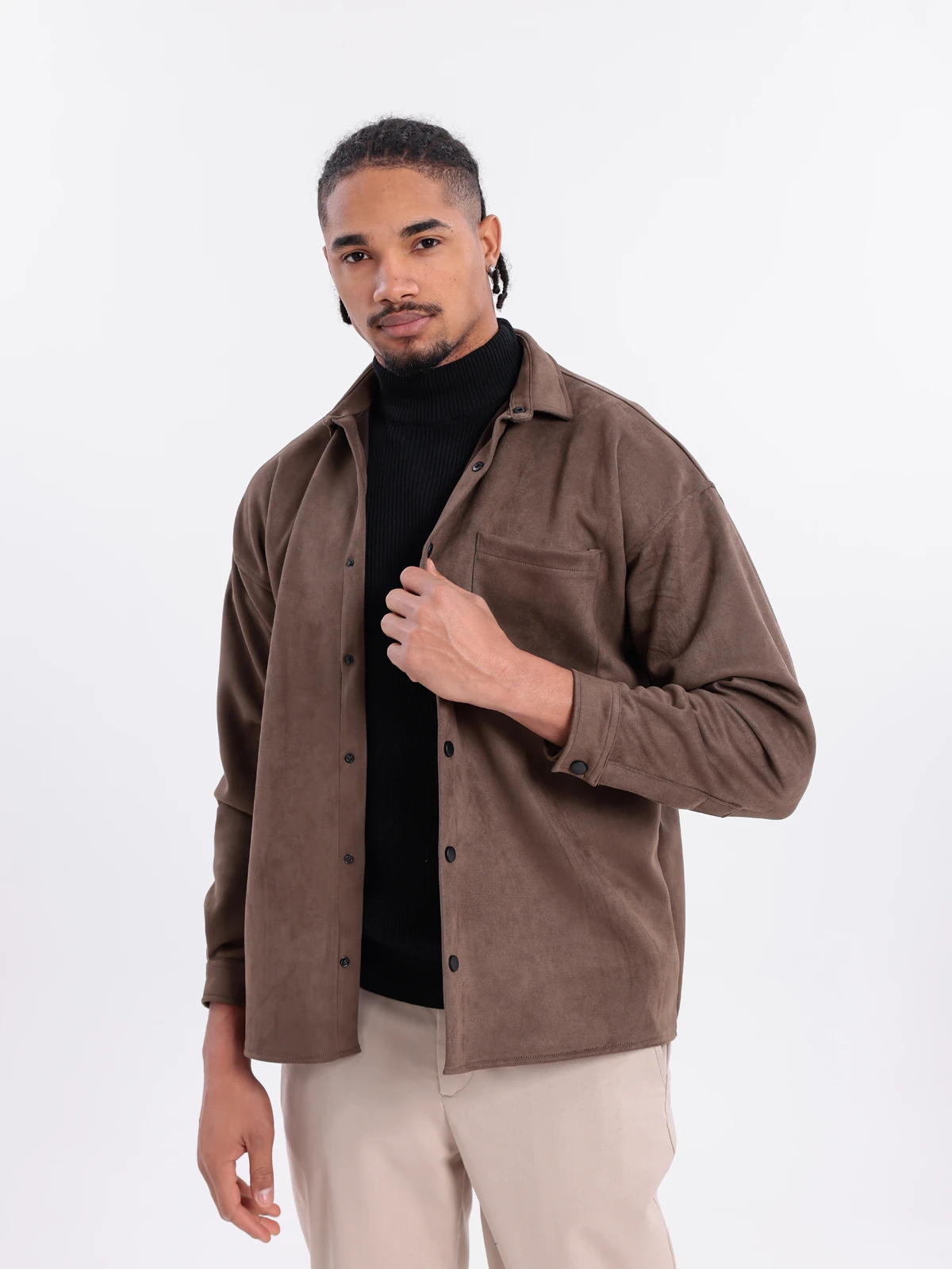 SUNİ SÜET DÜĞMELİ CEKET - Kahve