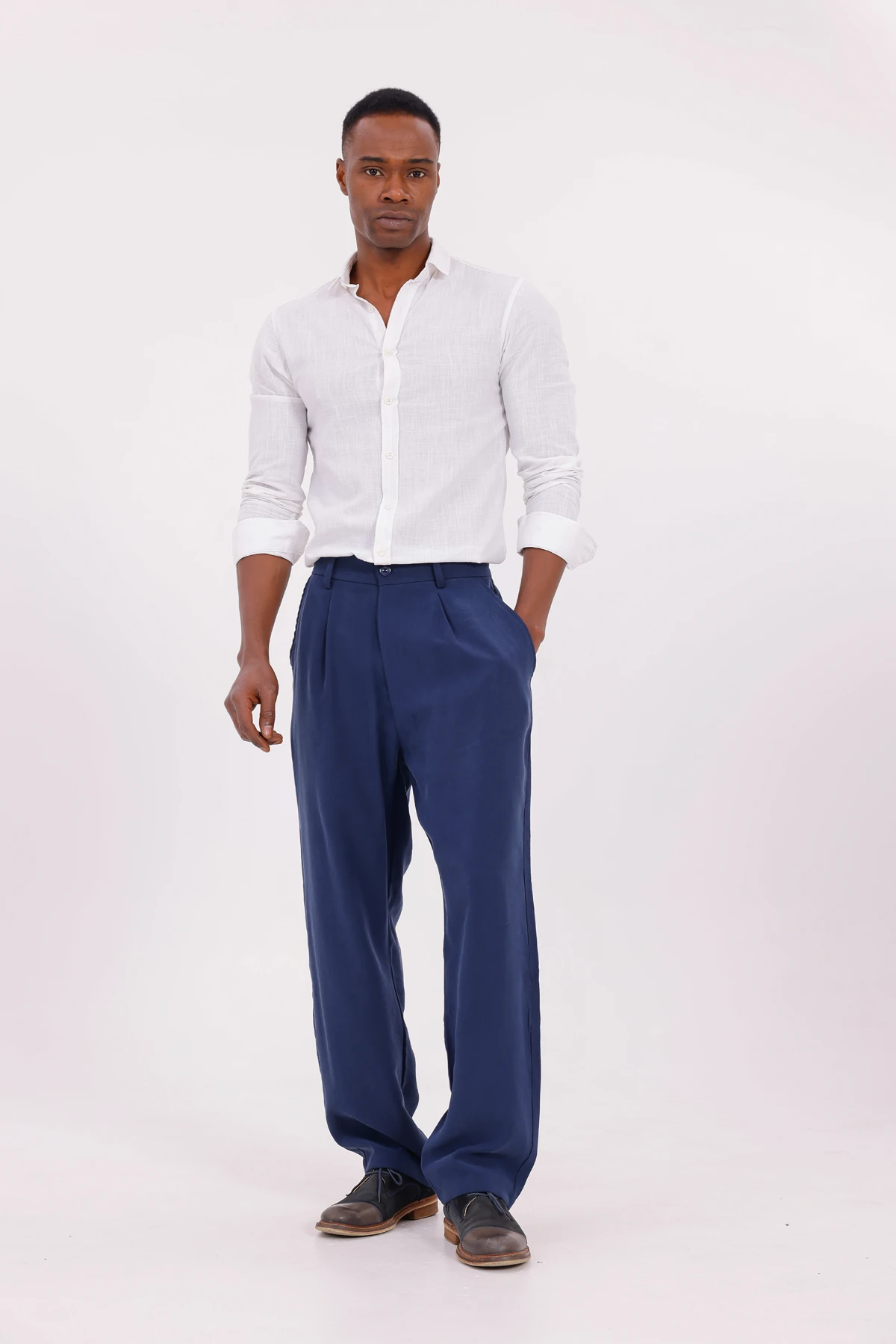 MODAL BAGGY PİLELİ PANTOLON - Lacivert