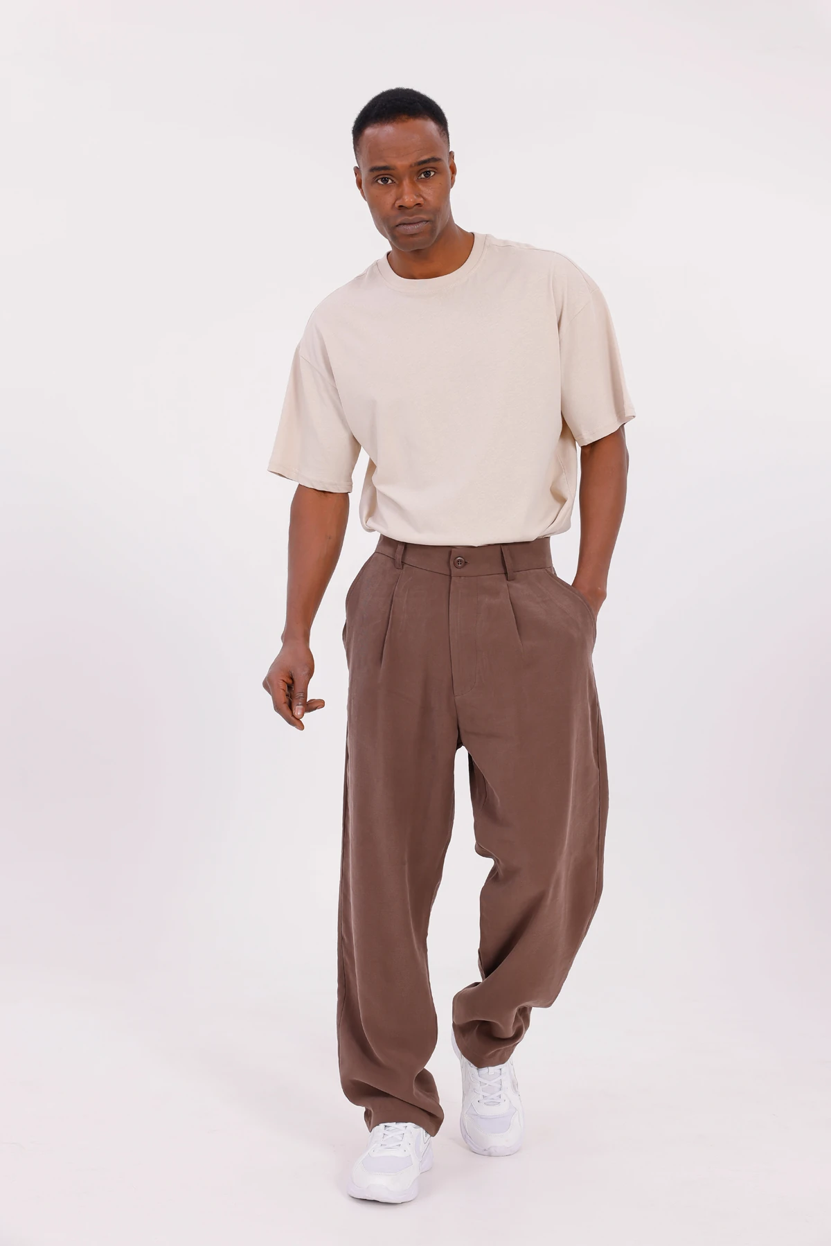 MODAL BAGGY PİLELİ PANTOLON - Kahve