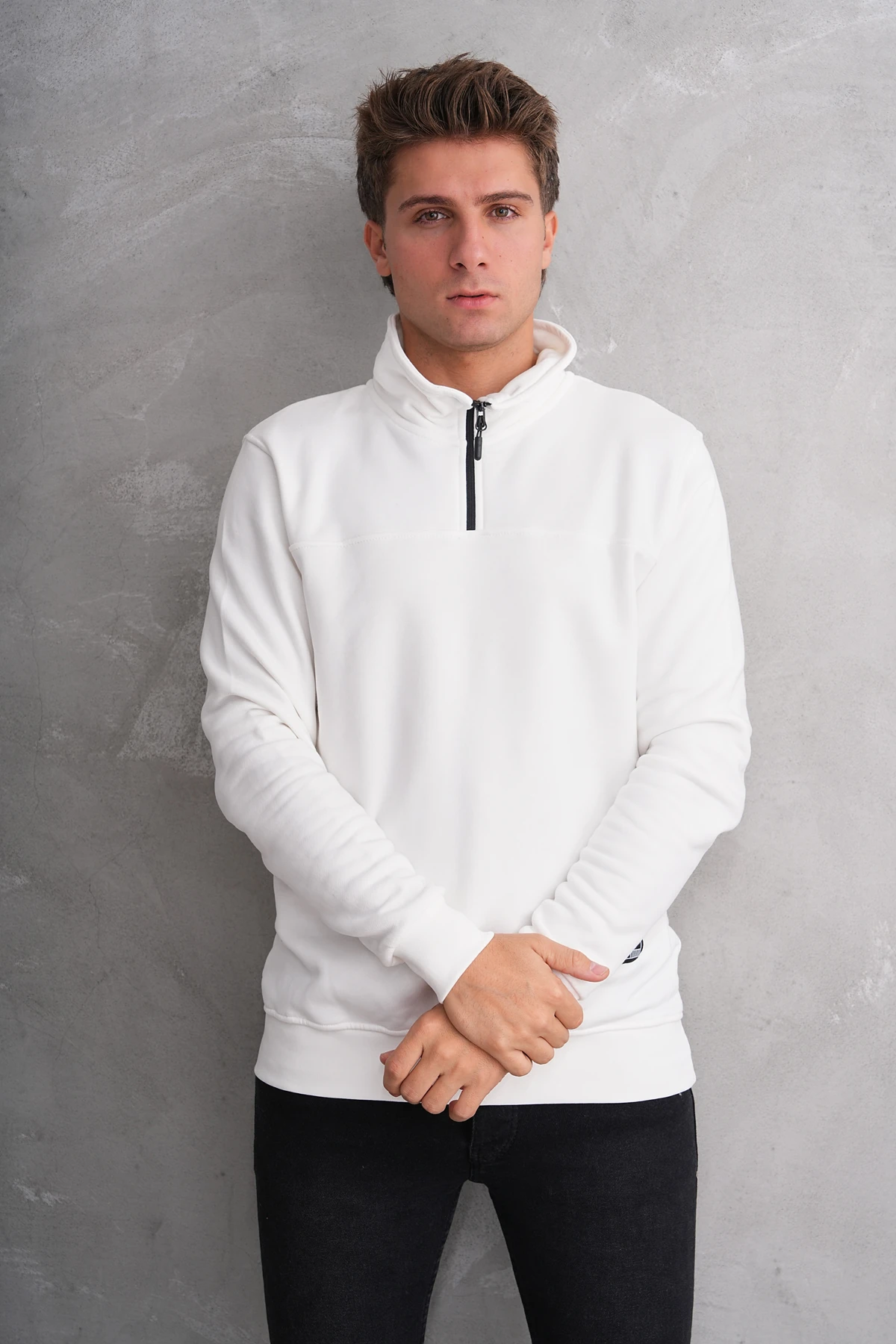 TRACE YARIM FERMUARLI SWEATSHIRT - Ekru