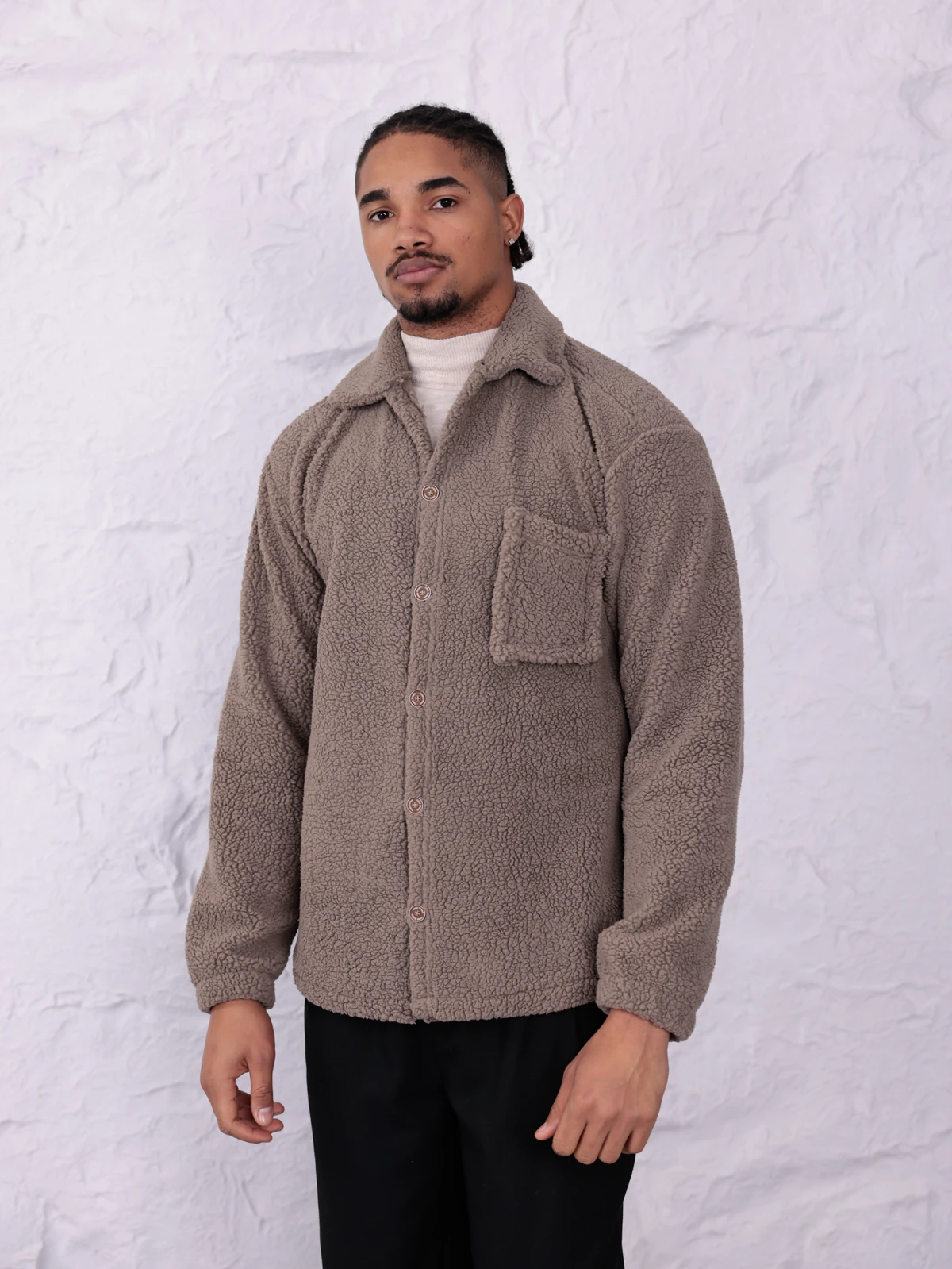 SUNİ KUZU DÜĞMELİ CEKET - Vizon