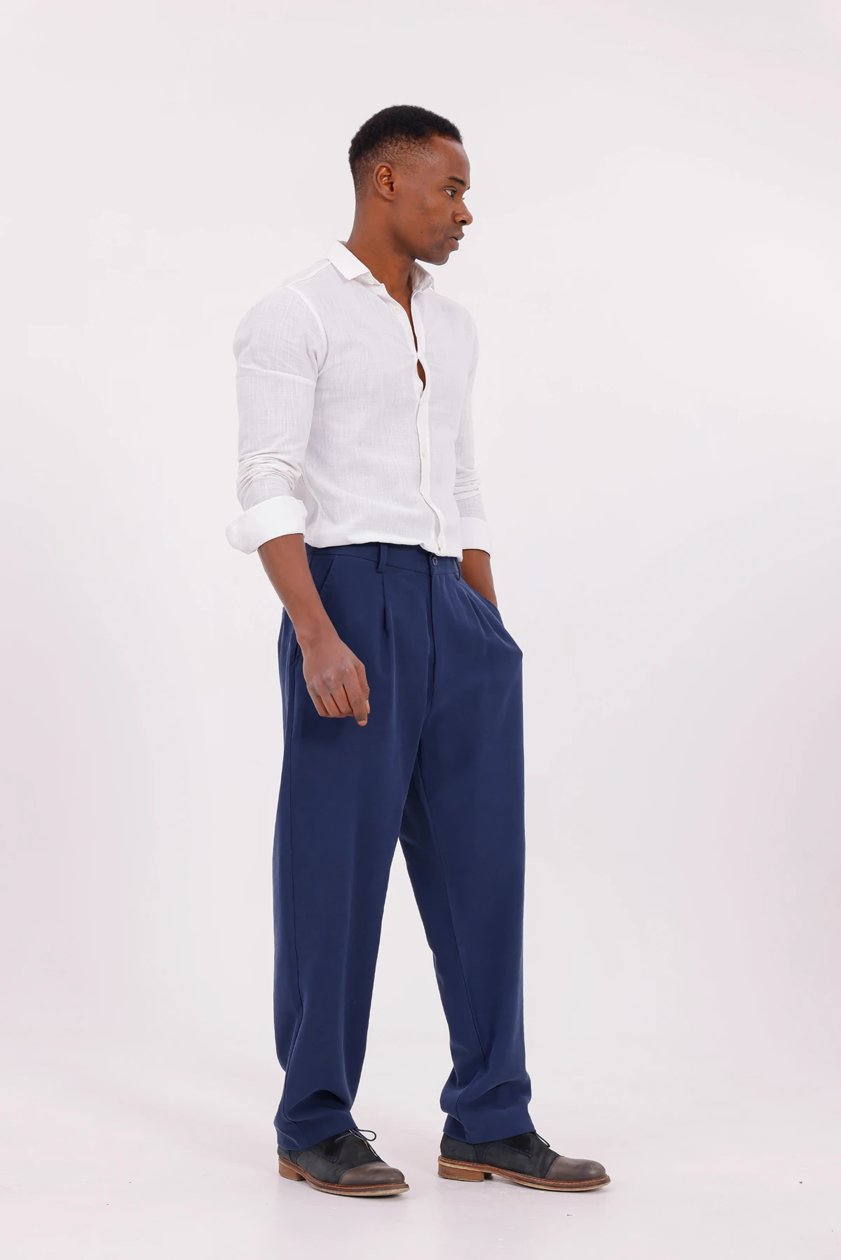 MODAL BAGGY PİLELİ PANTOLON - Lacivert