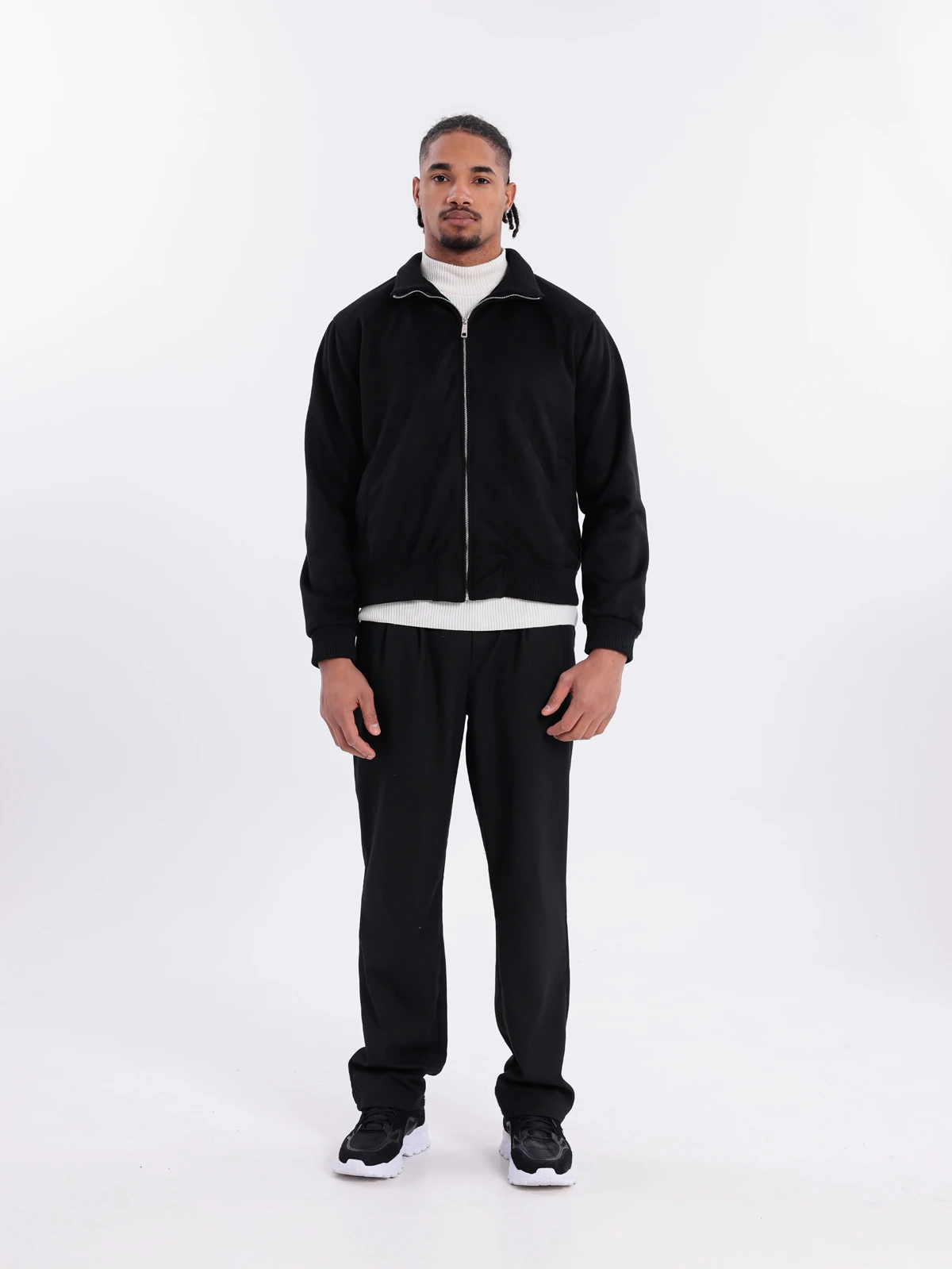 SUNİ SÜET FERMUARLI CEKET - Siyah