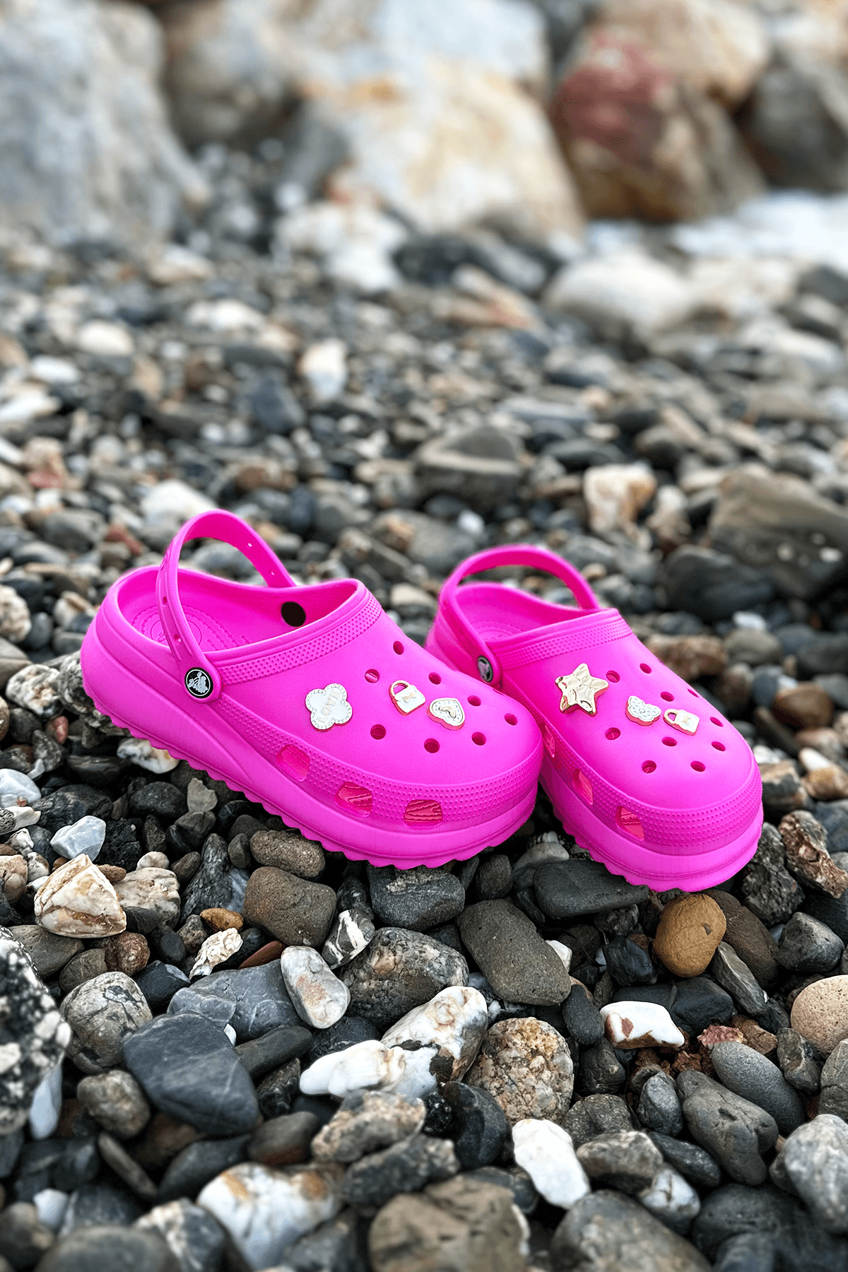 Classic Platform Clog Tokalı Pembe Terlik