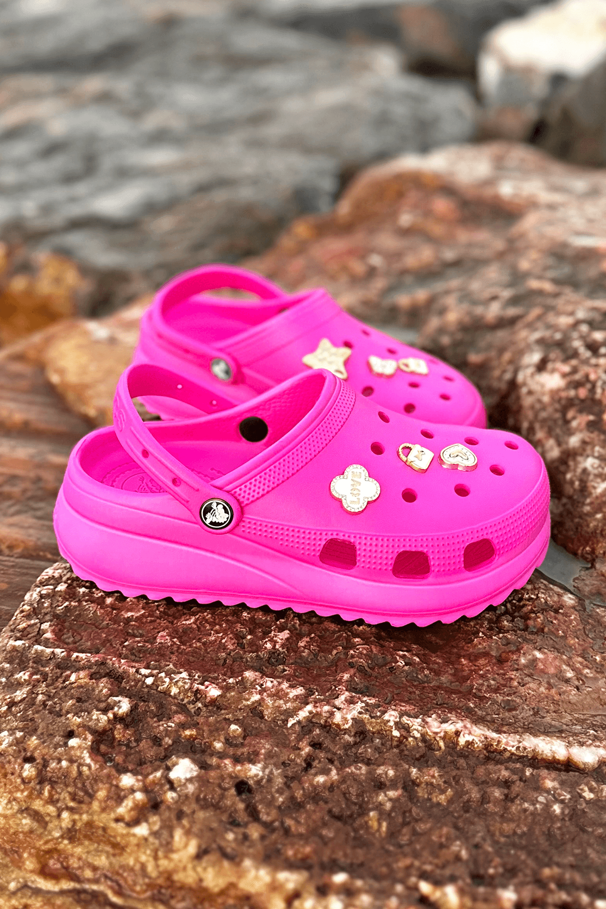 Classic Platform Clog Tokalı Pembe Terlik