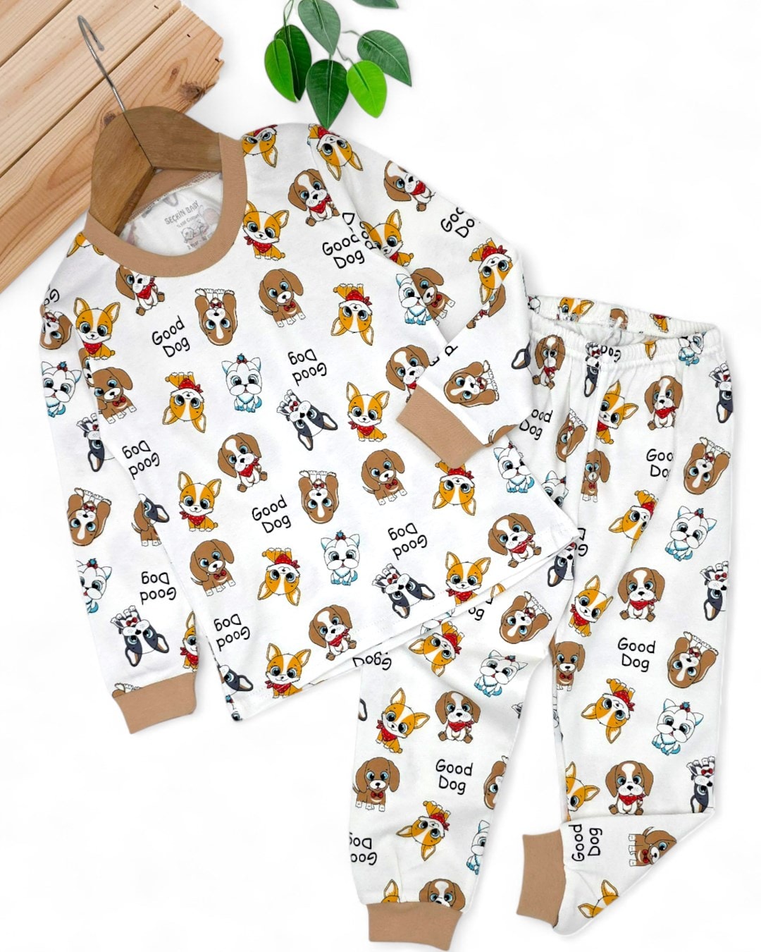 Erkek Bebek Köpekler Baskılı Mevsimlik %100 Pamuklu Bisiklet Yakalı Gecelik Pijama Takımı 6-24 Ay R2253