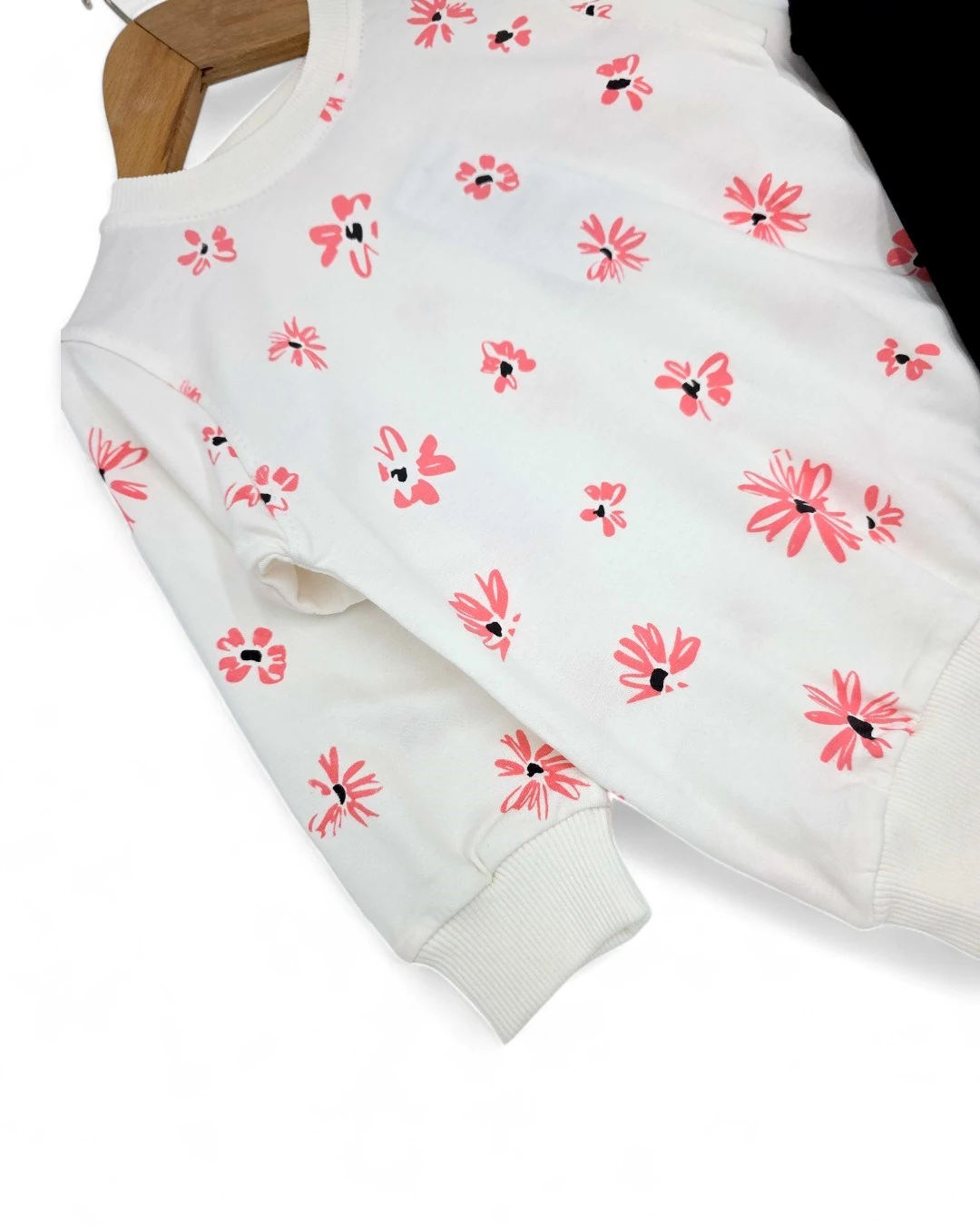 Kız Çocuk Mevsimlik 2-3-4-5-6-7-8-9-10 Yaş Fitilli Taytlı Çiçek Baskılı Eşofman Takımı R2141