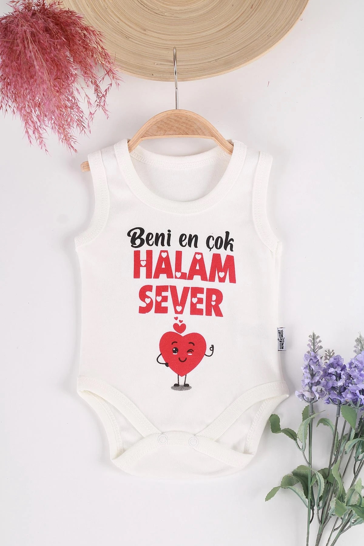 YENİ DOĞAN YAZILI ZIBIN "BENİ EN ÇOK .... SEVER" BASKILI 0-12 AY %100 PAMUK R1014 - HALAM