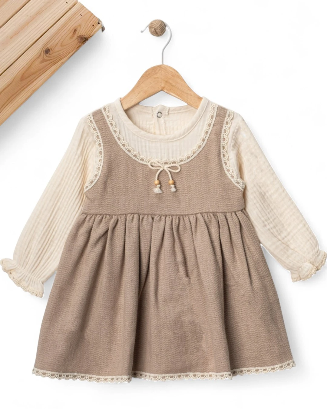 Kız Bebek 6-9-12-18-24 Aylık Müslin & Keten Şık Bohem Elbise, Mevsimlik Bayramlık Bebek Elbisesi R2345