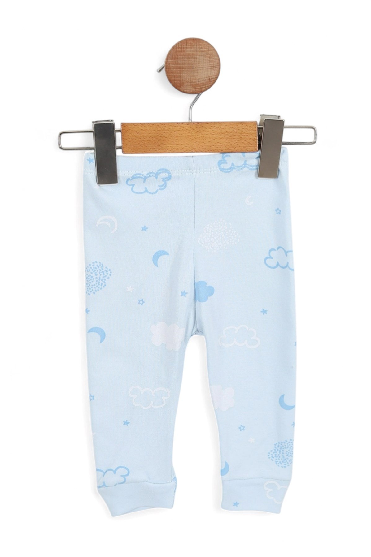 Bulut Baskılı Kruvaze Yakalı 3-6-9-12 Ay %100 Pamuklu Pijama Takımı l Gecelik Takımı R2040