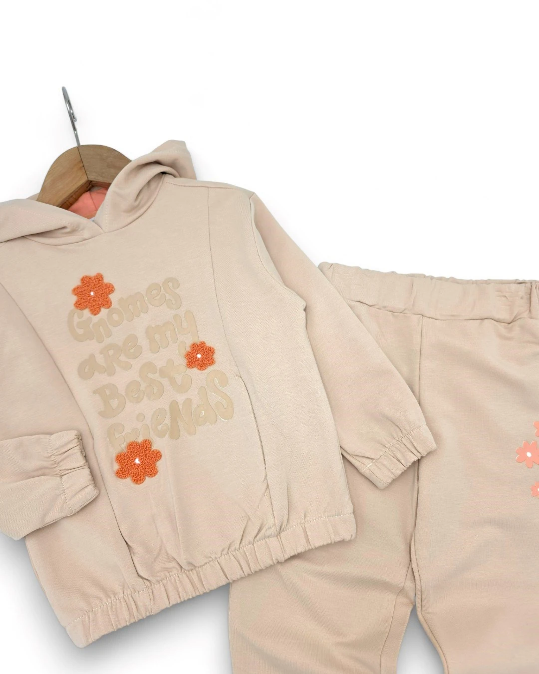 Kız Çocuk 2-3-4-5-6 Yaş, Mevsimlik Kapüşonlu , Çiçek Nakışlı Compact Eşofman Takımı R2317