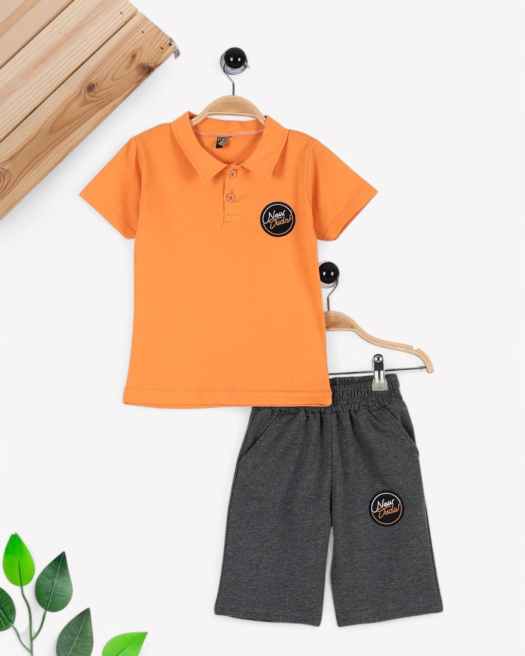 ERKEK BEBEK POLO YAKALI 6-9-12-18-2 AY SÜPREM YAZLIK BEBEK TAKIMI  R1751 - TURUNCU
