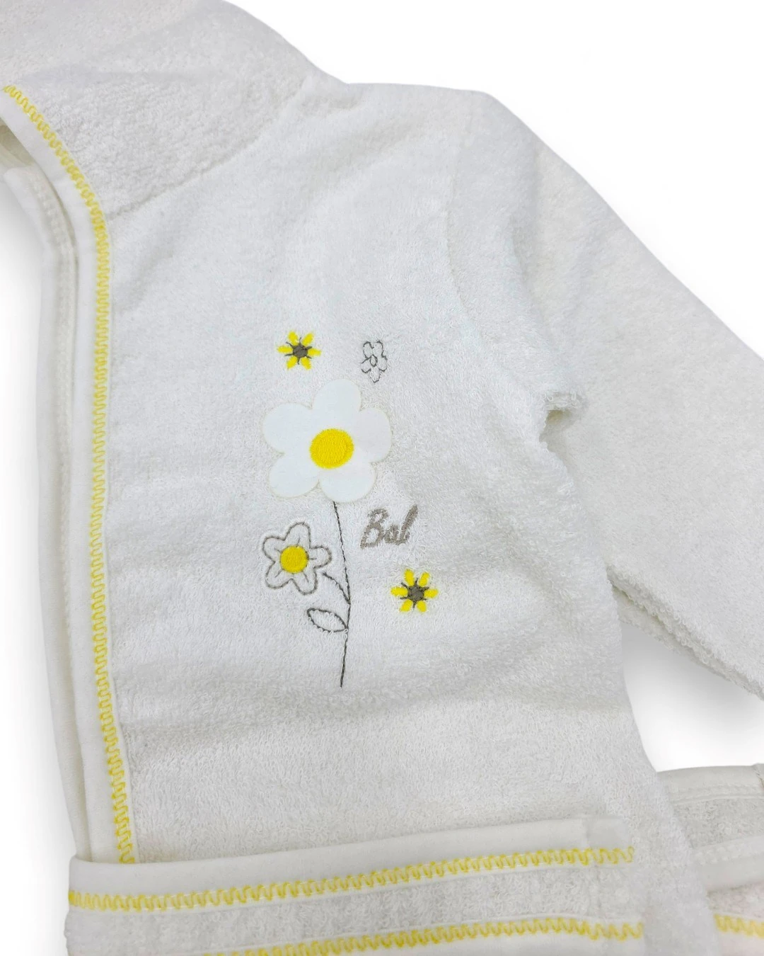 Kız Bebek Papatya Detaylı Lüks Bornoz Takımı Havlu Seti Pamuk Kumaş  BN3