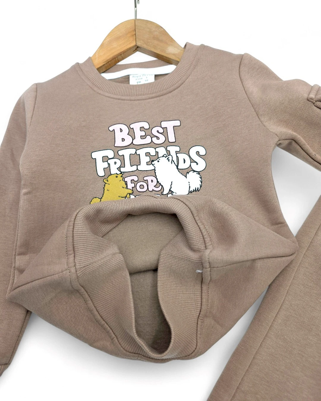 Kız Çocuk Kışlık 2-3-4-5-6 Yaş 3 İp Şardonlu Baskılı Cep Detaylı Eşofman Takımı  R2290