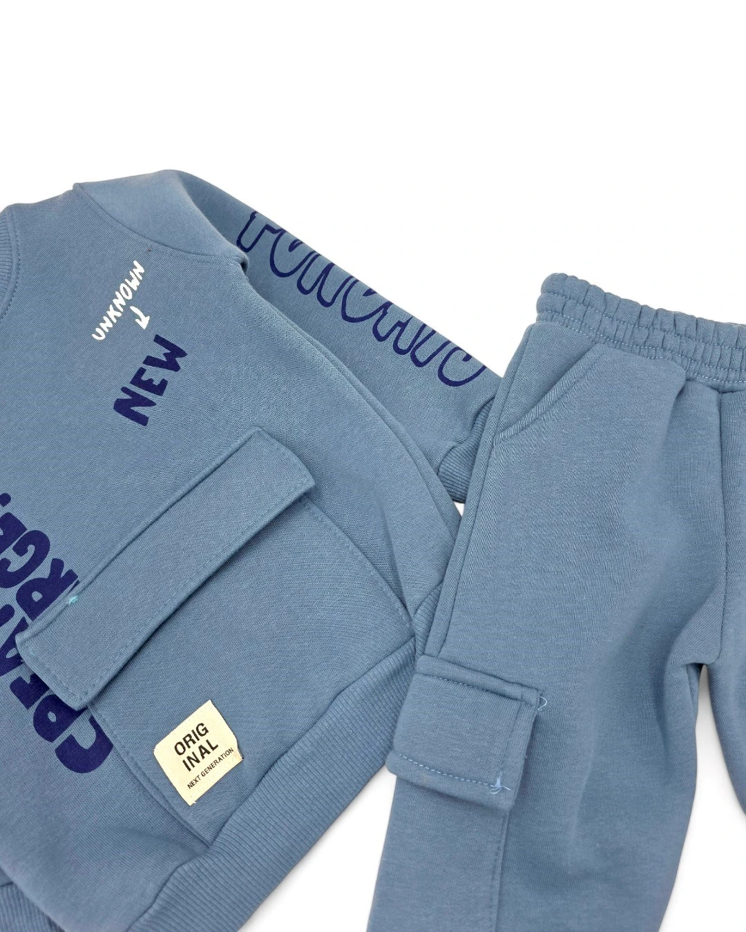 Erkek Çocuk Kışlık 3 İp Şardonlu Cep Detalı 2-10 Yaş Eşofman Takımı R2278