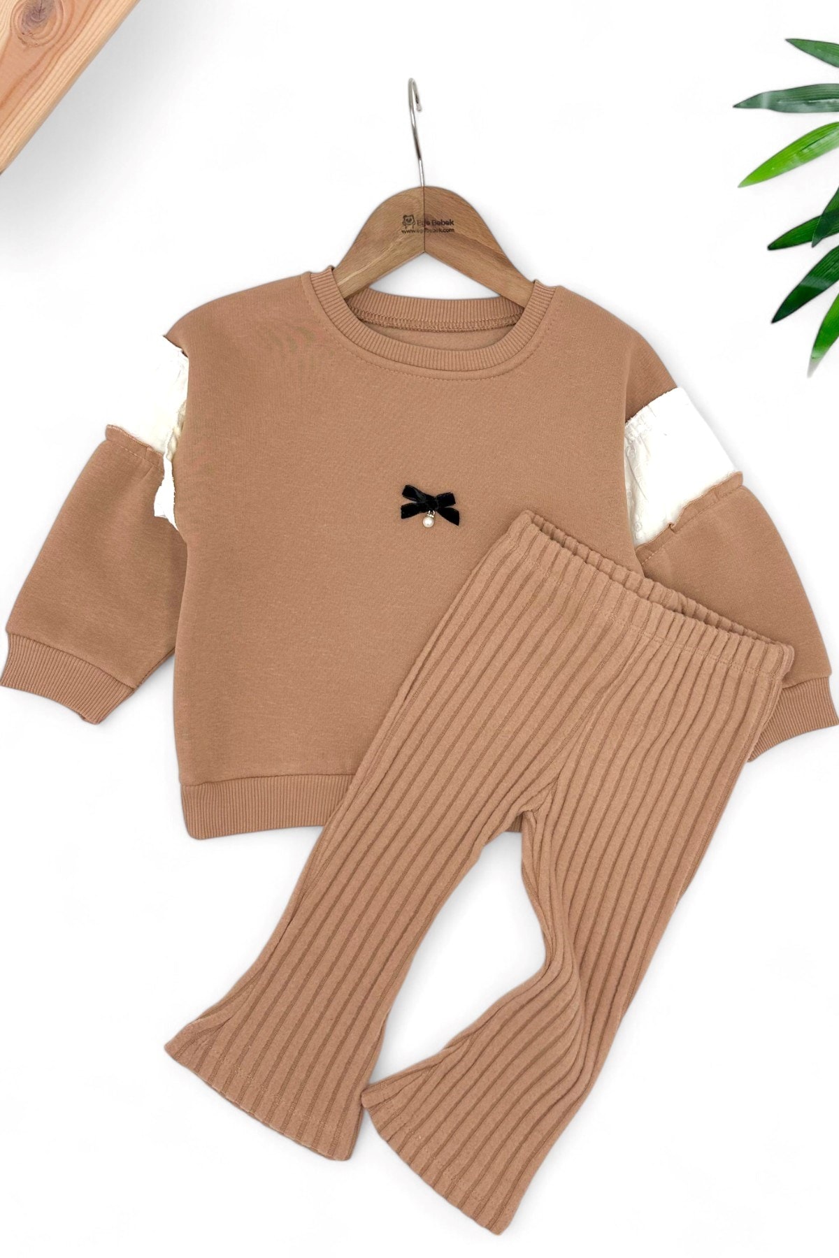 Kız Çocuk 2-3-4-5-6 Yaş Kışlık 3 İp Şardonlu Polarlı Kalın Fitilli Taytlı Şık Alt Üst Takım R1460