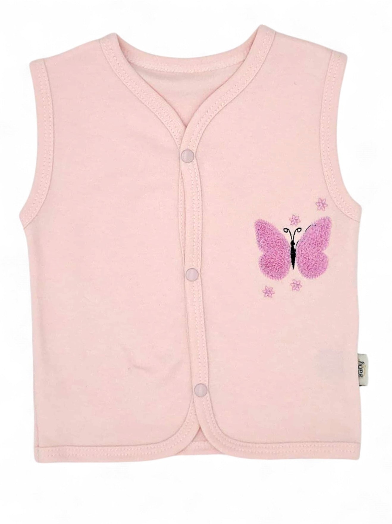 KIZ BEBEK KELEBEK NAKIŞLI 3-18 AY DÜĞMELİ MEVSİMLİK PENYE YELEK R1908