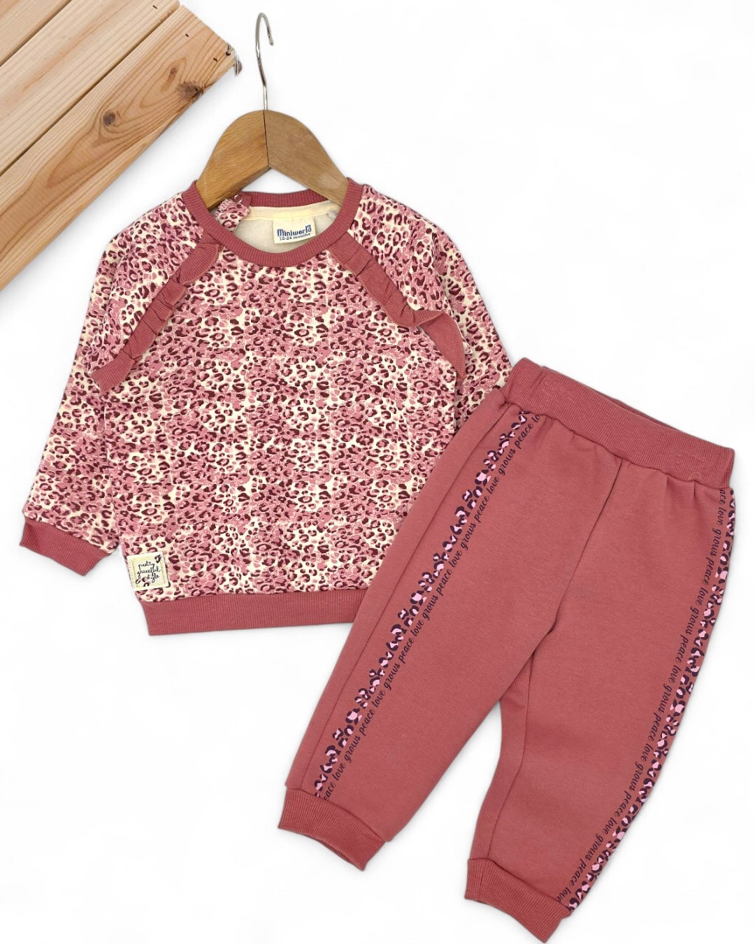 Kız Bebek Kışlık 3 İp Şardonlu Leopar Desenli 6-9-12-18-24 Ay Şık Bebek Takımı R2237 - MÜRDÜM
