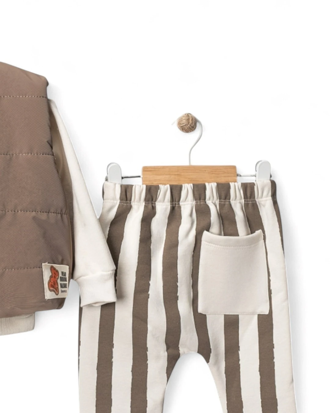 Erkek Bebek Yelekli Şık Kombin, 6-9-12-18-24 Aylık 3 Parçalı Şişme Yelekli Alt Üst Bebek Takımı R2344