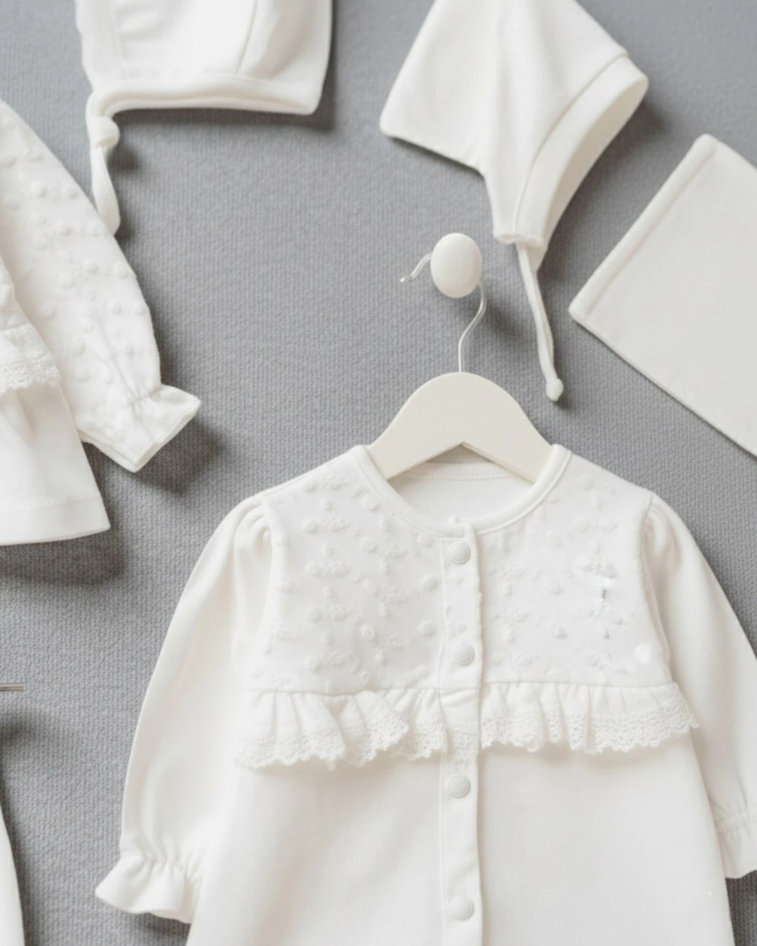 Kız Bebek Düz Beyaz, İşlemeli Fisto Detaylı 10 Parça Premium Hastane Çıkışı Zıbın Seti R2368