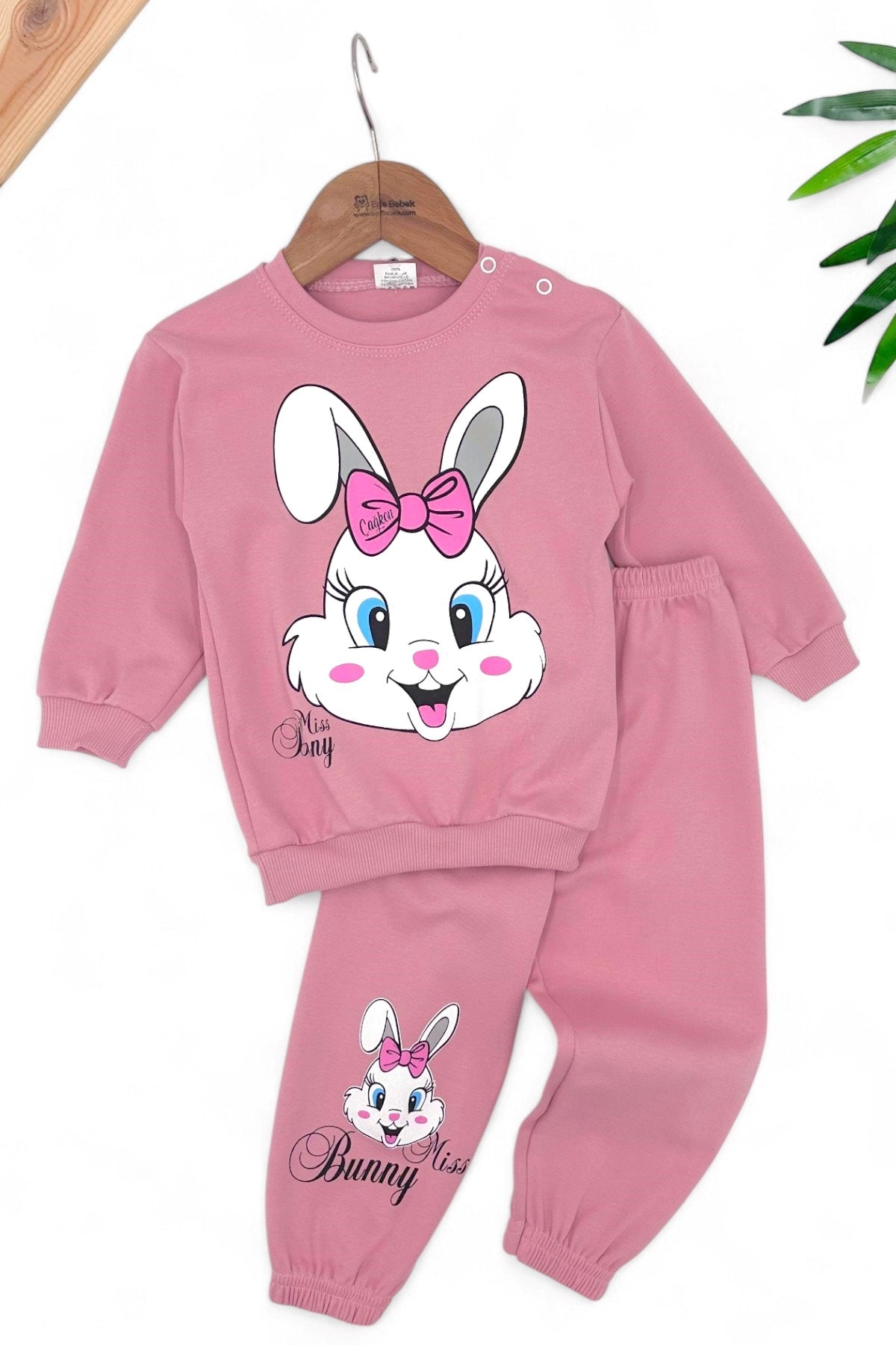 Kız Bebek Mevsimlik Uzun Kollu Sevimli Tavşan Baskılı Sweathirt Alt Üst Takım R352