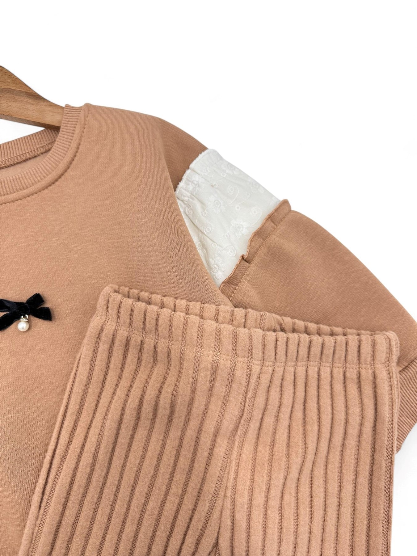 Kız Çocuk 2-3-4-5-6 Yaş Kışlık 3 İp Şardonlu Polarlı Kalın Fitilli Taytlı Şık Alt Üst Takım R1460