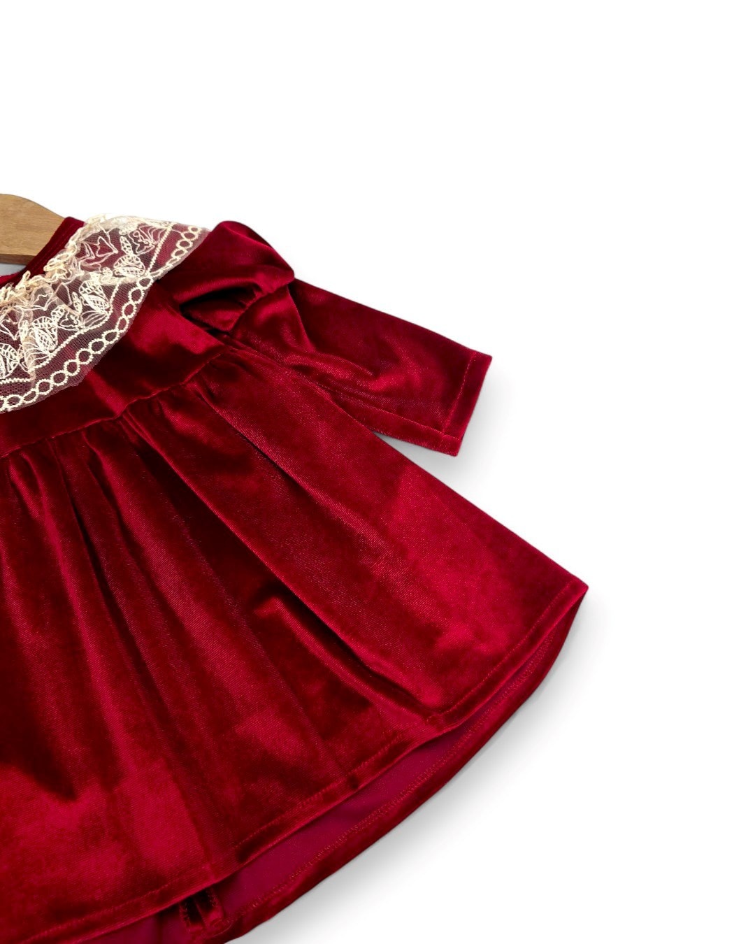 Kız Bebek Dantel Yakalı, 3-6-9-12-18 Aylık Bandanalı Kadife Elbise, İçi Astarlı Kadife Elbise R2330