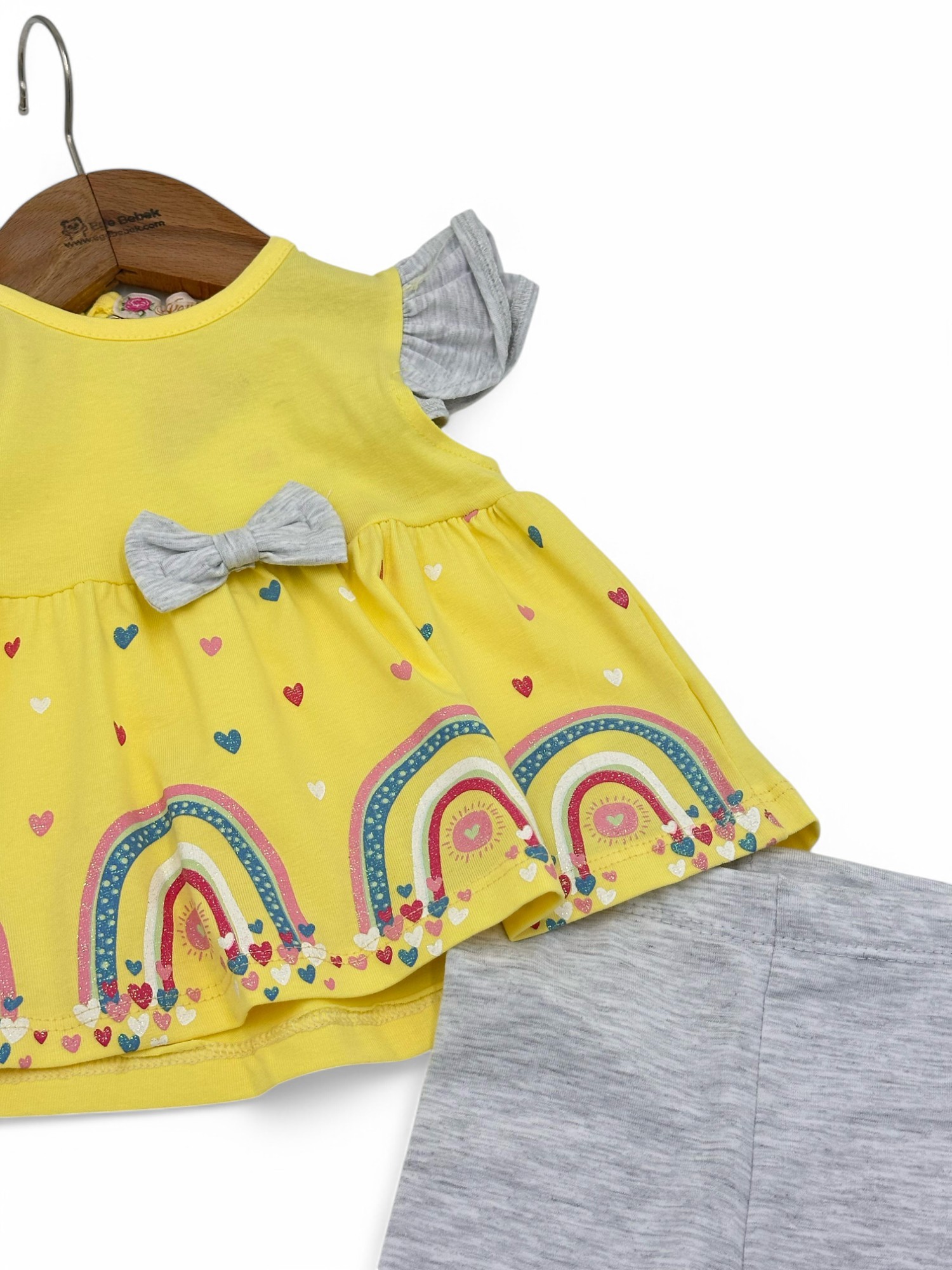 KIZ BEBEK GÖKKUŞAĞI BASKILI  ESNEK LİKRALI TAYTLI 3-6-9-12-18 AY YAZLIK TAKIM R1741