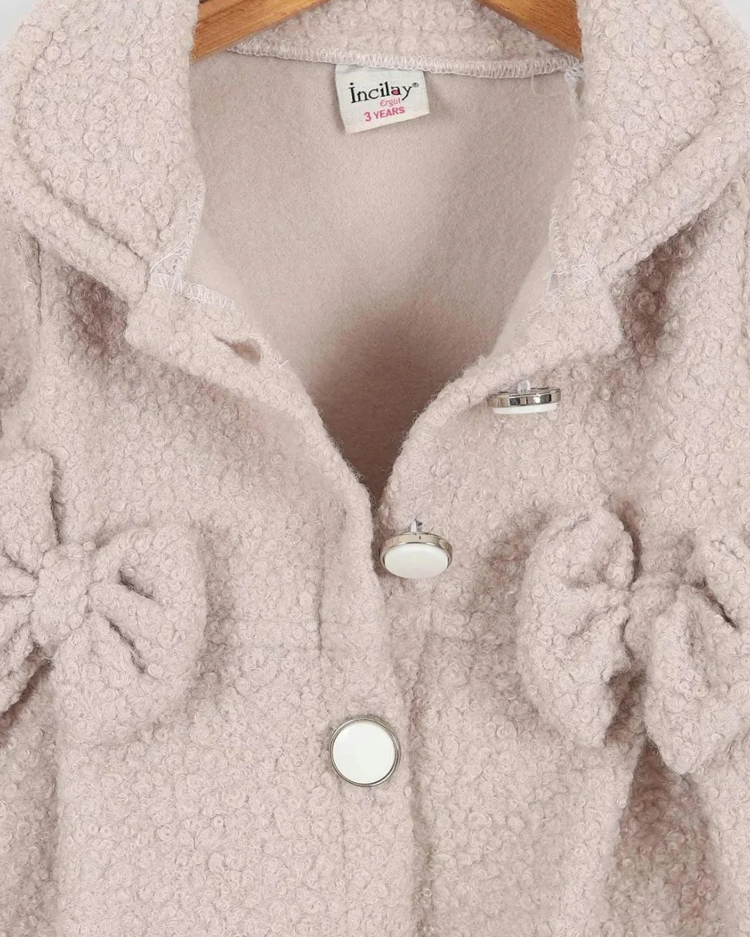 Kız Çocuk Fiyonk Detaylı Düğmeli 2-3-4-5-6-7 Yaş Kaban R2248