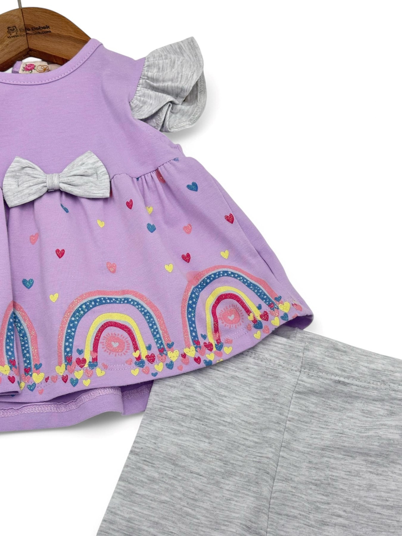 KIZ BEBEK GÖKKUŞAĞI BASKILI  ESNEK LİKRALI TAYTLI 3-6-9-12-18 AY YAZLIK TAKIM R1741