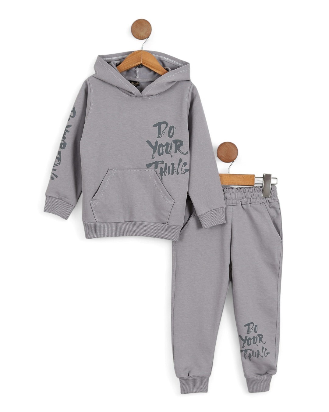 Erkek Çocuk Mevsimlik Kapüşonlu Baskılı Sweatshirt ve Eşofman Altlı 2-10 Yaş Eşofman Takımı R2115 - GRİ