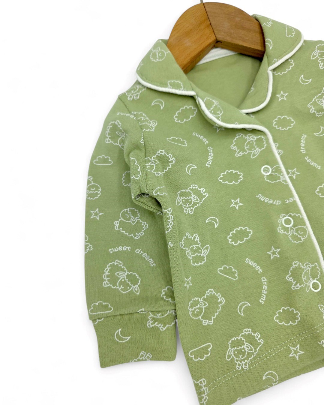 Kuzu Baskılı Kruvaze Yakalı 3-6-9-12 Ay %100 Pamuklu Pijama Takımı l Gecelik Takımı R2043