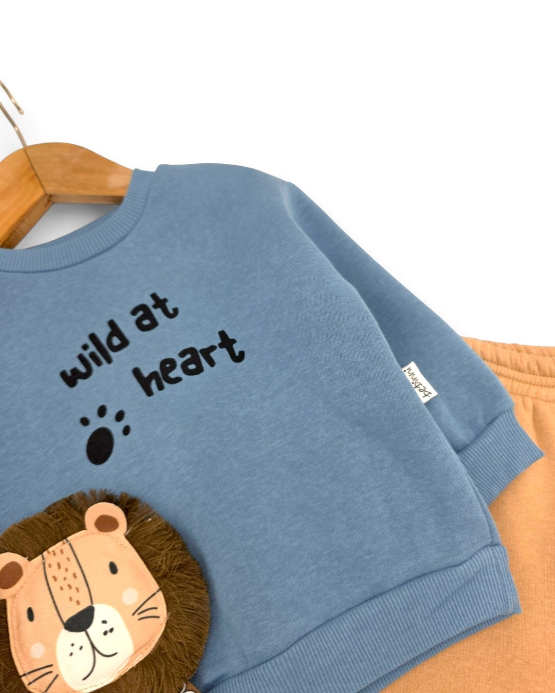 Erkek Bebek Yeleli Aslan Baskılı 6-9-12-18-24 Ay 3 İp Şardonlu Kışlık Alt Üst Takım R2311