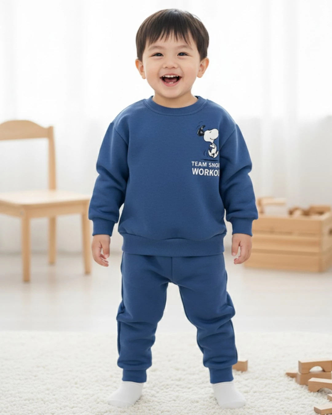 Erkek Çocuk Kışlık Kalın 3 İp Şardonlu 2-3-4-5 Yaş Alt Üst Eşofman Takımı l DAR KALIPTIR. R2362 - LACİVERT