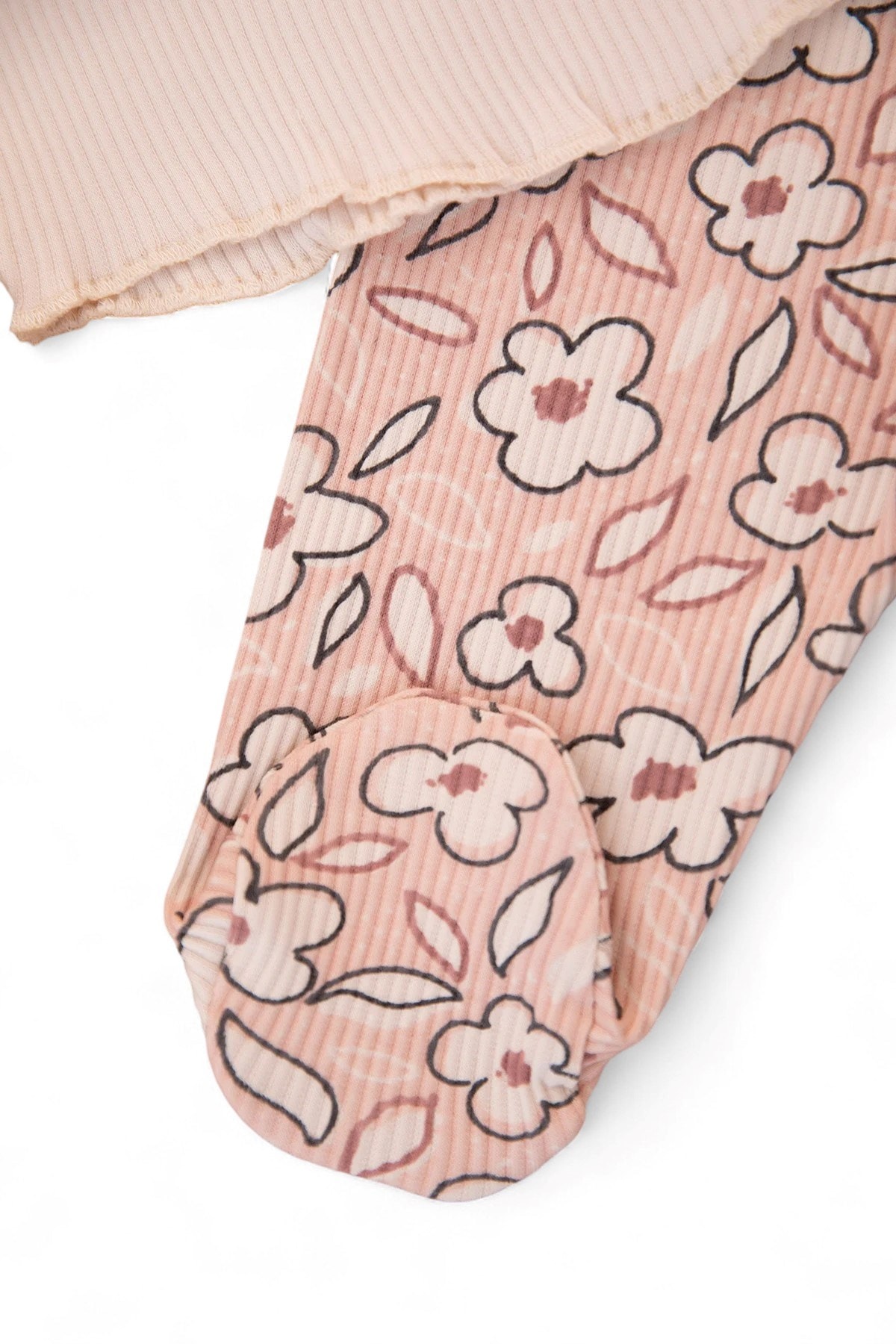 Kız Bebek Papatya Baskılı Fitilli 0-3-6 Ay Kendinden Patikli 2'li Şık Mevsimlik Takım R1889