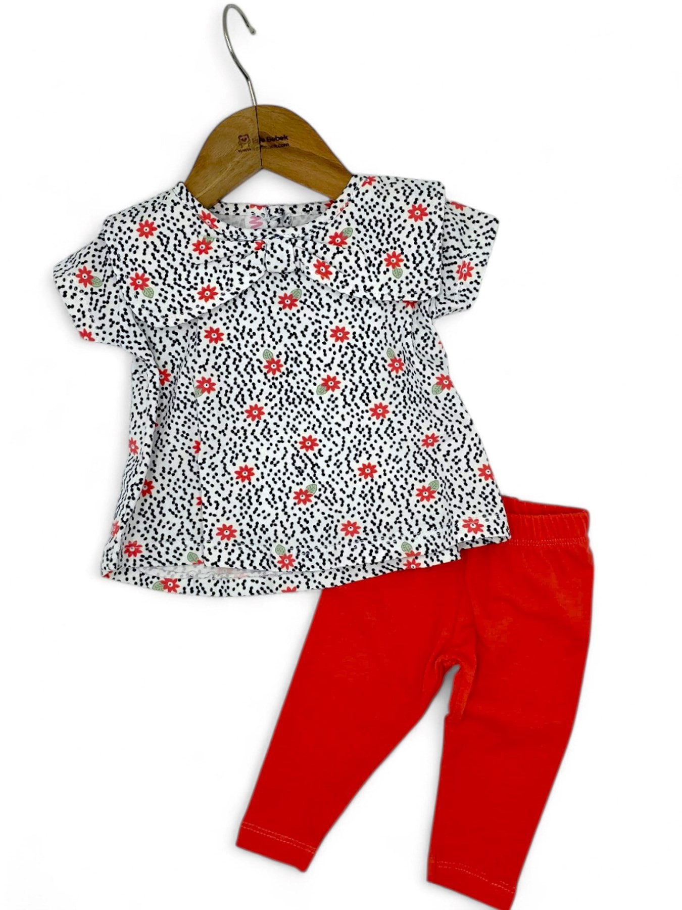 KIZ BEBEK YAKA DETAYLI ÇİÇEK BASKILI TAYTLI 3-6-9-12-18 AY KIZ BEBEK TAKIMI R1950 - NAR ÇİÇEĞİ