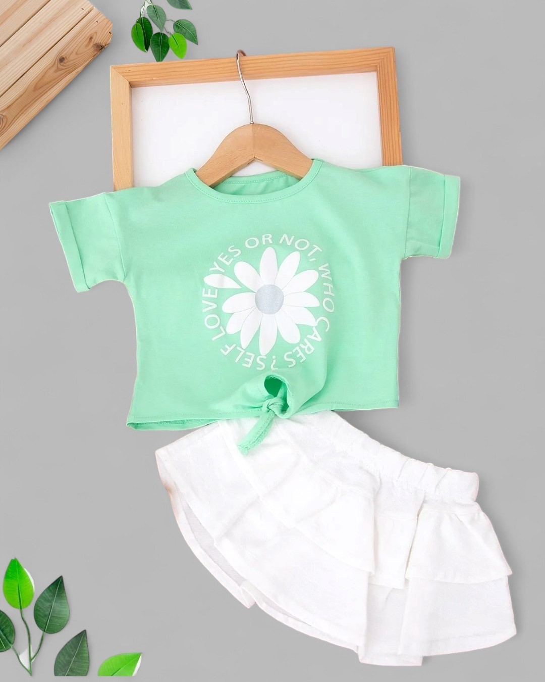 KIZ BEBEK PAPATYA BASKILI ETEKLİ 6-9-12-18-24 AY BEBEK TAKIMI OT68 - AÇIK YEŞİL