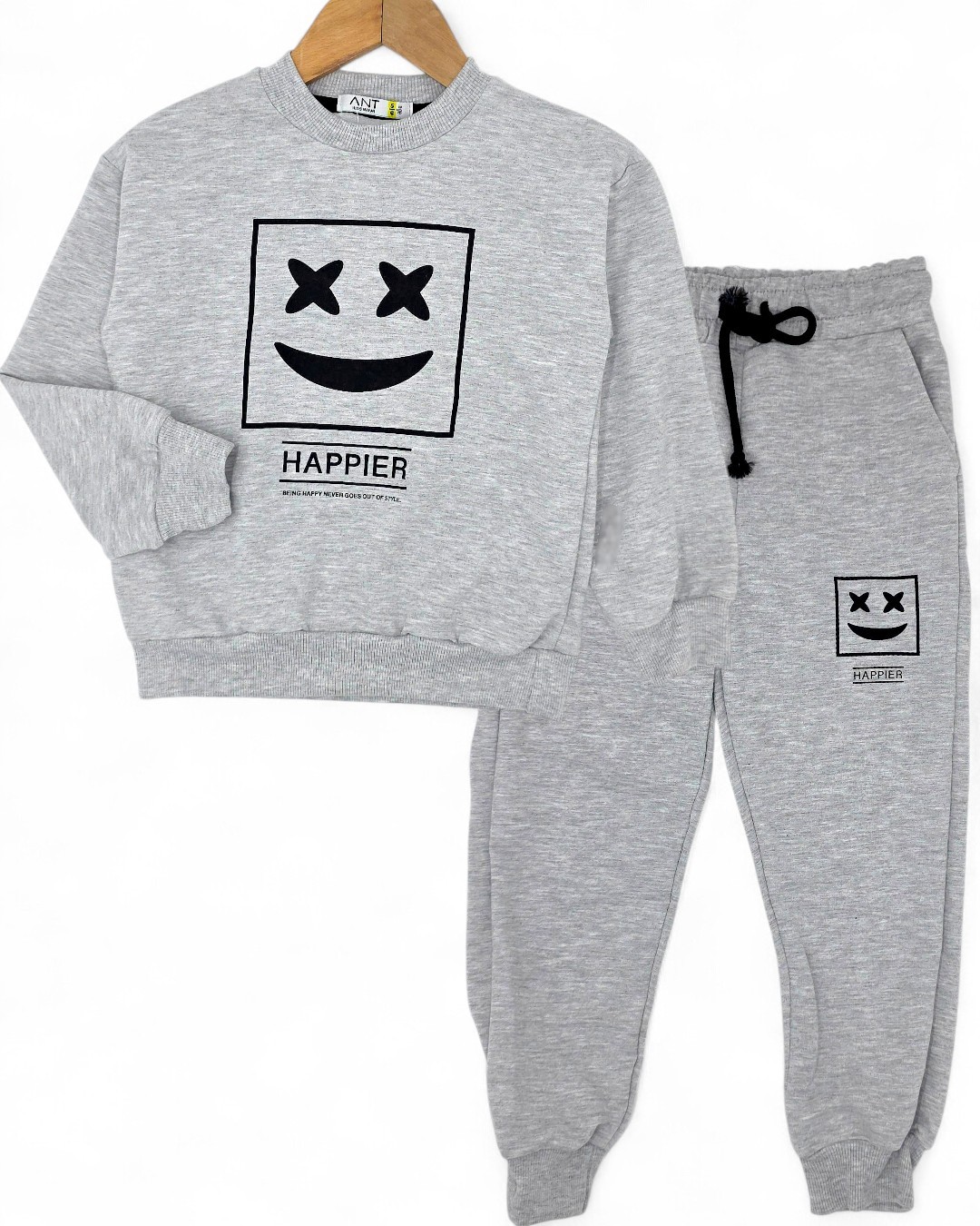 Erkek Çocuk HAPPIER Baskılı, İnce Mevsimlik 5-6-7-8-9-10 Yaş Viskon 2 İplik Eşofman Takımı R2196